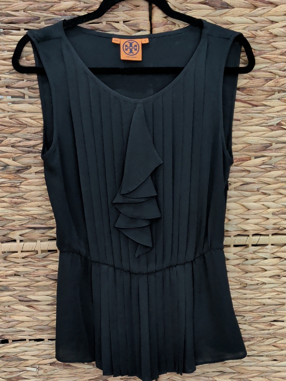Tory Burch 100% Silk Black Sleeveless Blouse Size 8